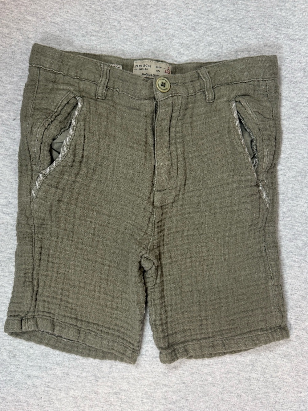 ZARA Boys Limited Edition Cotton-Linen Shorts Olive Green - Size 7Y